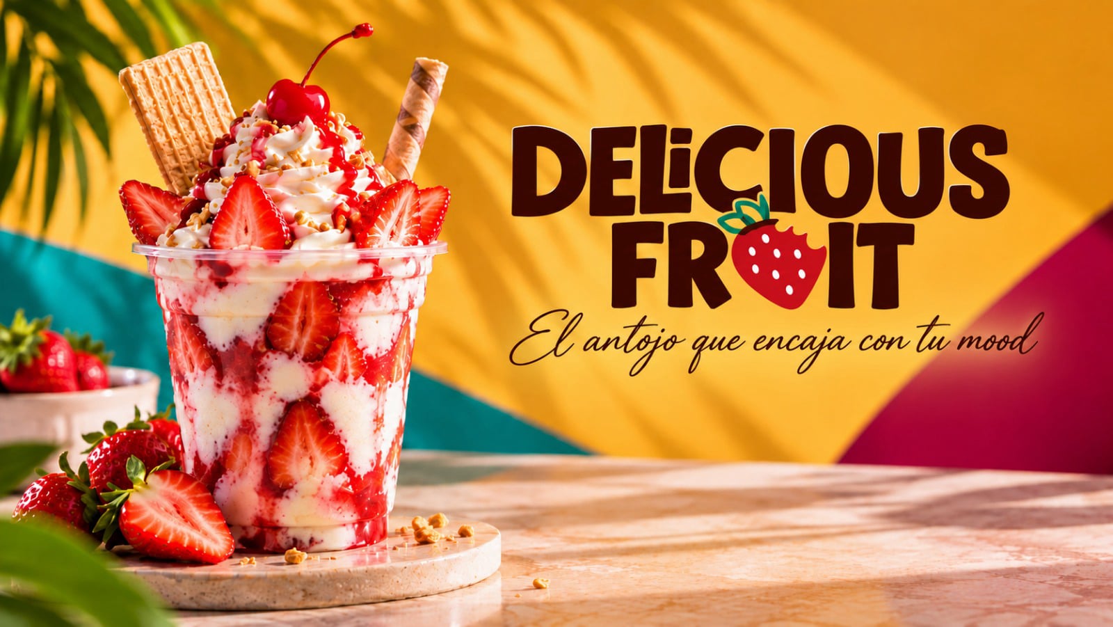 Fresas con crema, botanas y bebidas